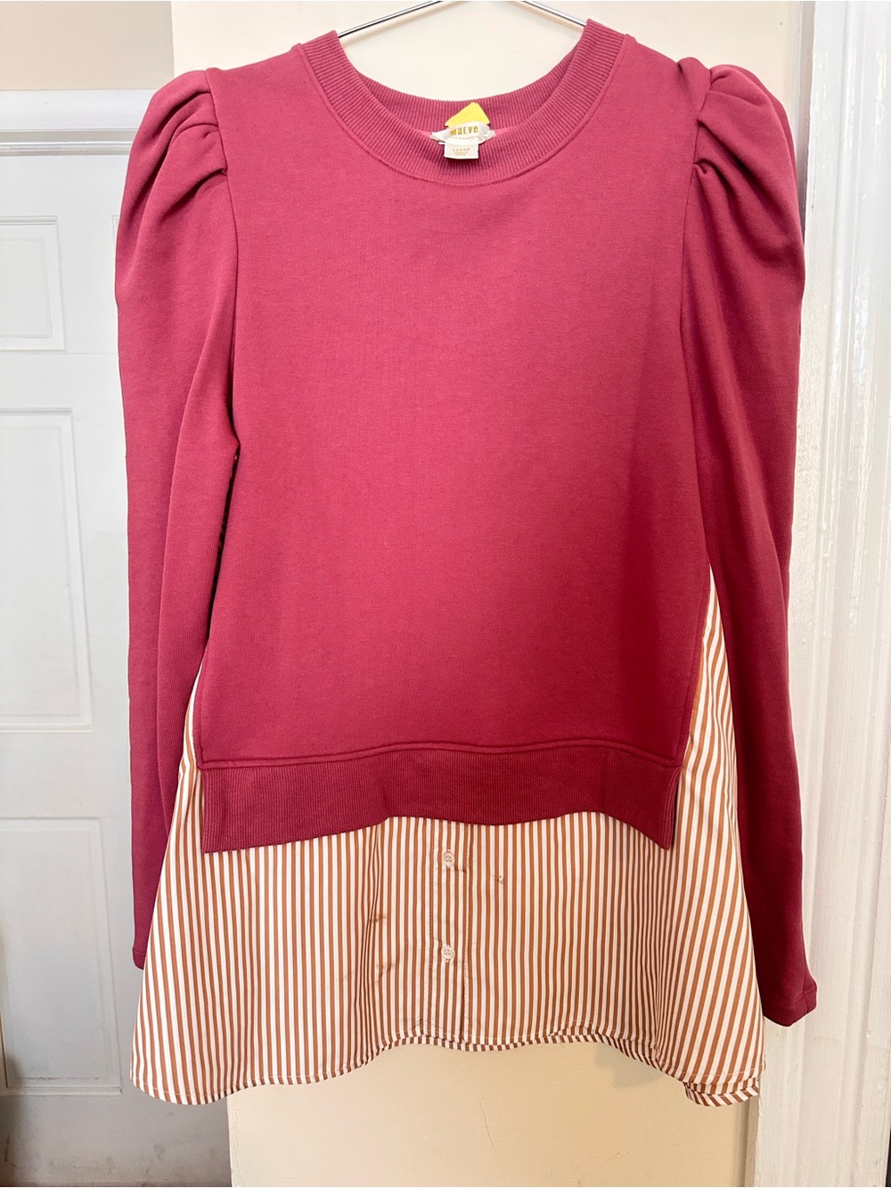 Anthropologie Maeve Raspberry Crewneck Sweater